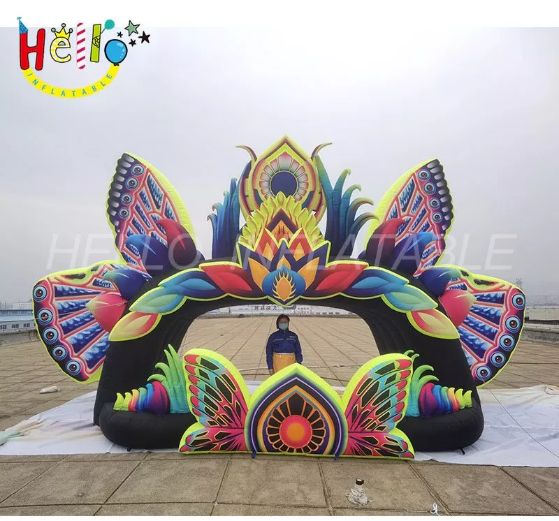 Outdoor party decorations 12m 16m Inflatable DJ butterfly stage inflatable butterfly booth inflatable stage cover插图