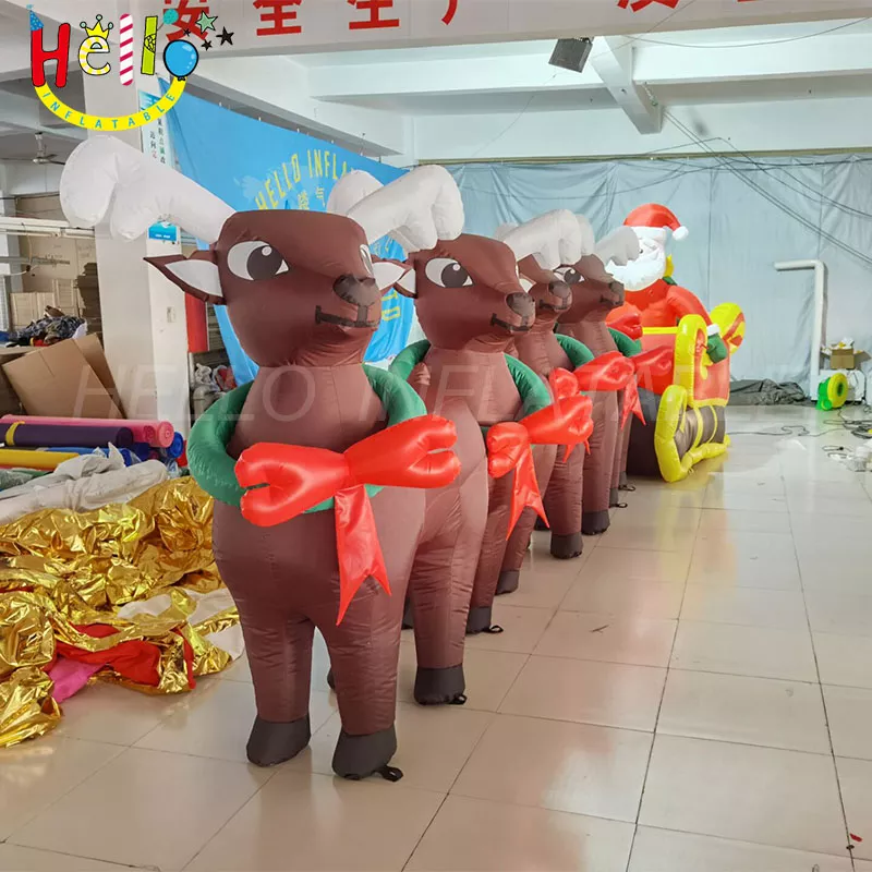 adverting inflatable Christmas elk inflatable moose with inflatable sled and inflatable Santa Claus插图