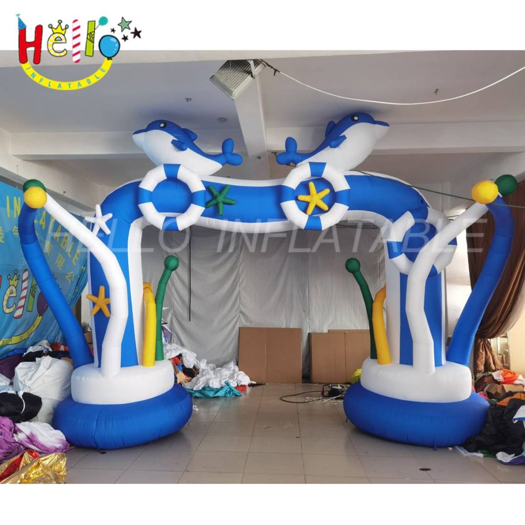 High Quality Ocean Themed Party Decorations Bule Inflatable Dolphin Arch插图