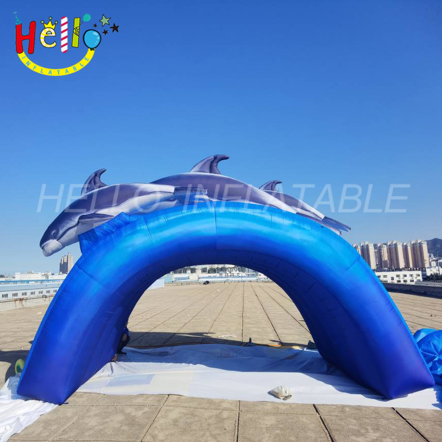 Aquarium Entrance Decoration Bule Inflatable Marine Animal Tunnel Inflatable Dolphin Tunnel插图