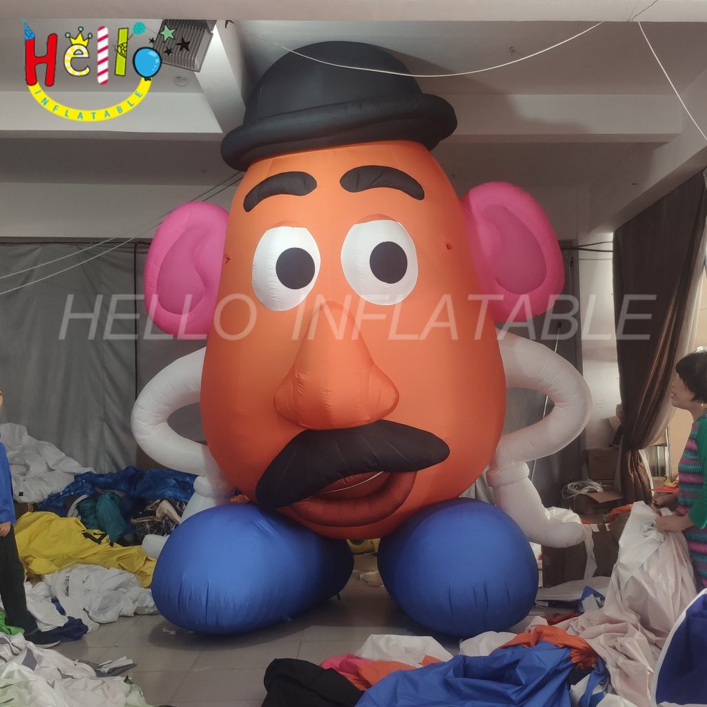 High Quality Black Hat Pink Ear Inflatable Cartoon Charater Model Inflatable Big Head Man插图